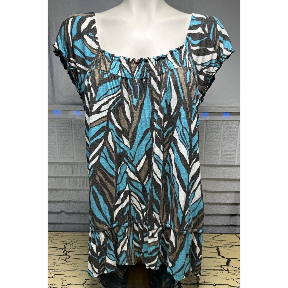 Apt 9 Women's Plus Blue Swirl Stripe Pattern Ruffle Tank Top Shirt Size PM